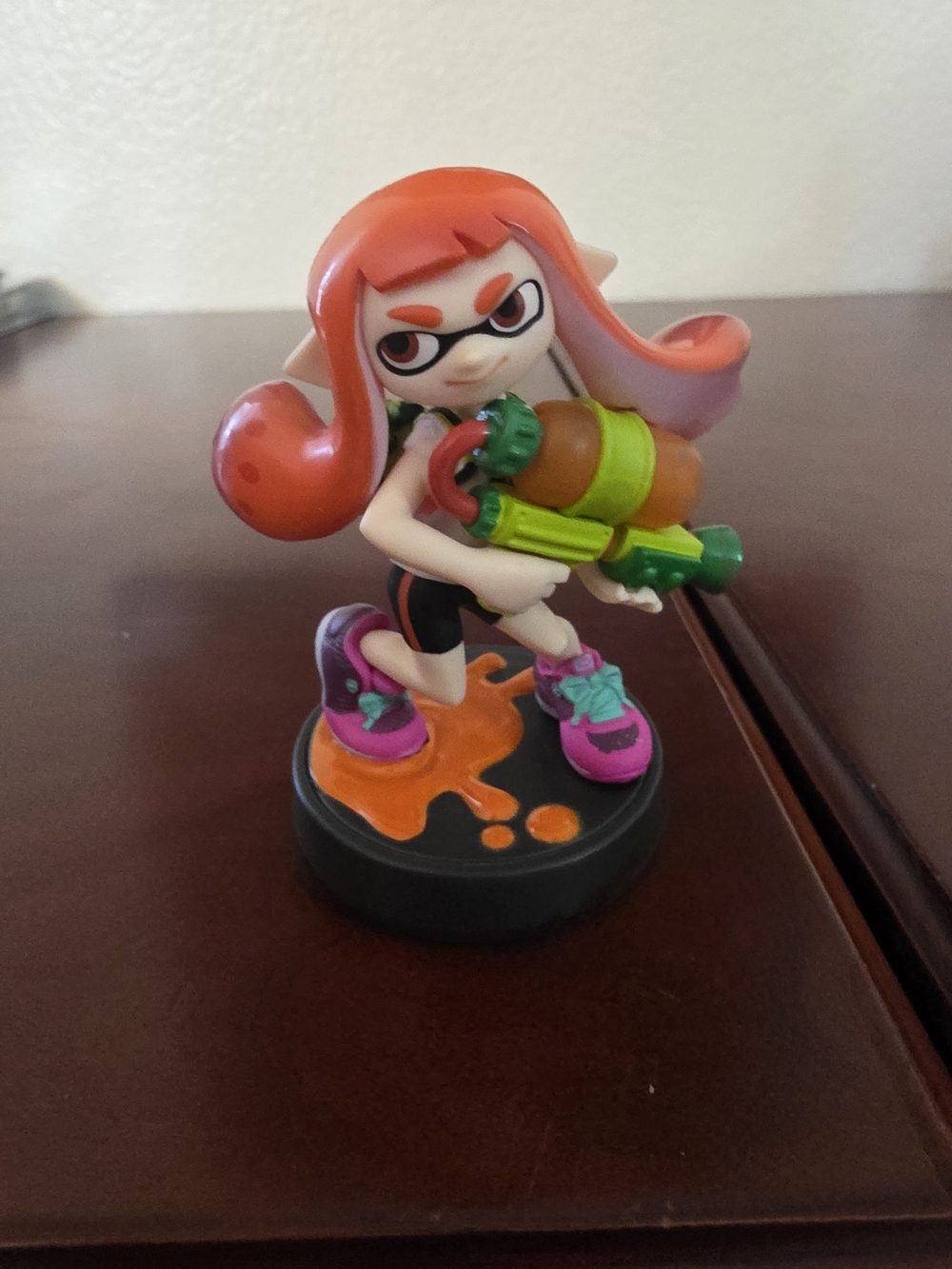 Nintendo Orange Inkling Girl Amiibo Figure with Green & Pink Accents